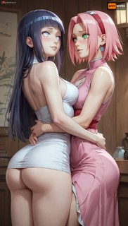 Naruto characters, 2 girls, Hyuuga Hinata and Haruno Sakura, lesbian sex