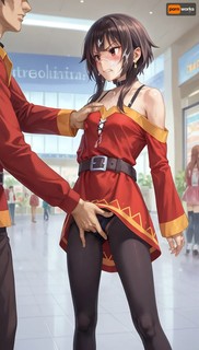 Angry Megumin getting groped and fingered in the mall