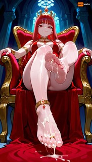 The queen's feet covered in cum, barefoot, toe curl, white painted toenails, fetish, teasing, cum on feet